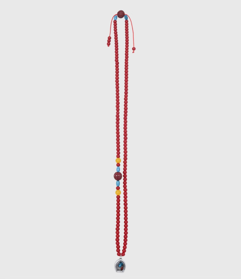AWE Copper Box Pendant Red Beaded Necklace