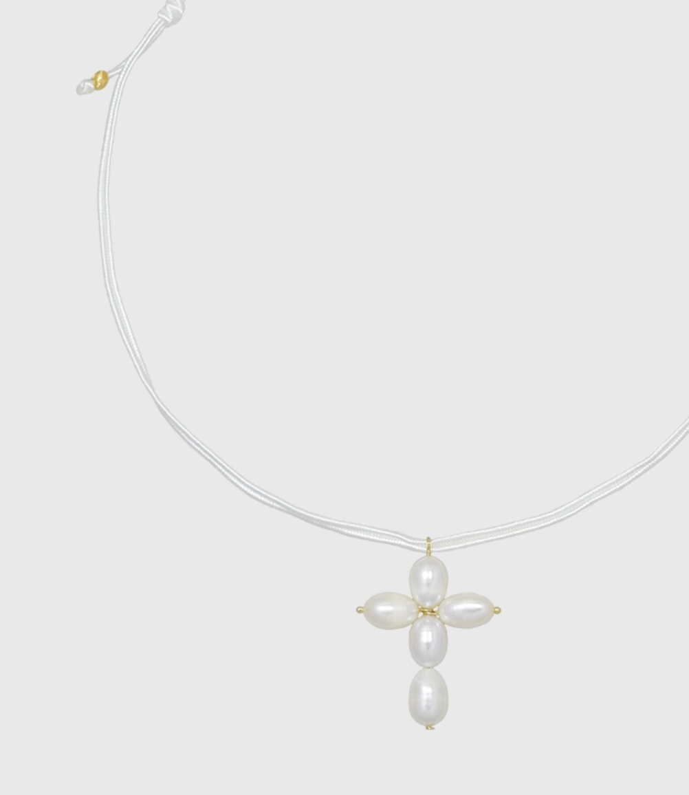 AWE Pearl Cross Pendant Necklace