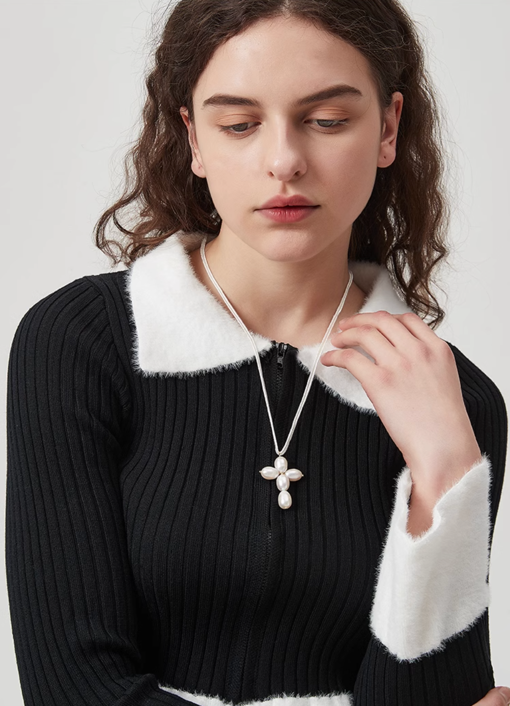 AWE Pearl Cross Pendant Necklace