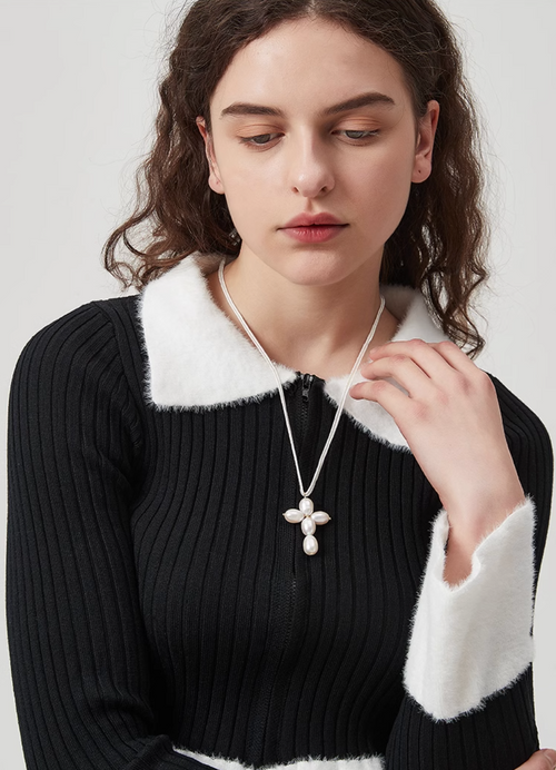 AWE Pearl Cross Pendant Necklace