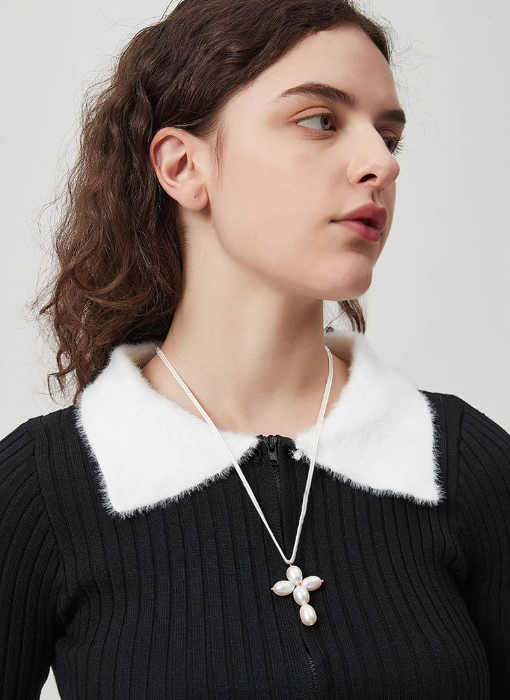 AWE Pearl Cross Pendant Necklace