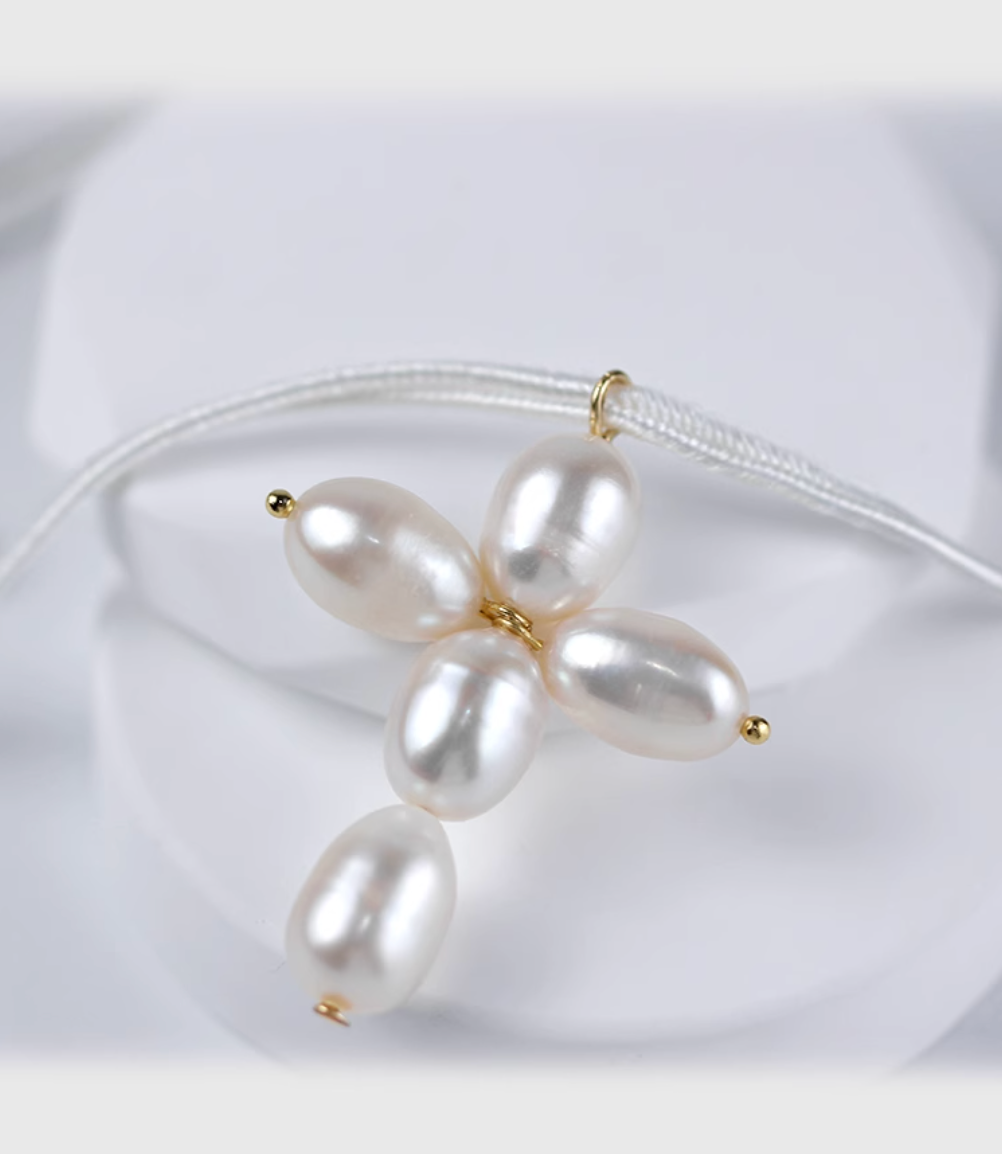 AWE Pearl Cross Pendant Necklace