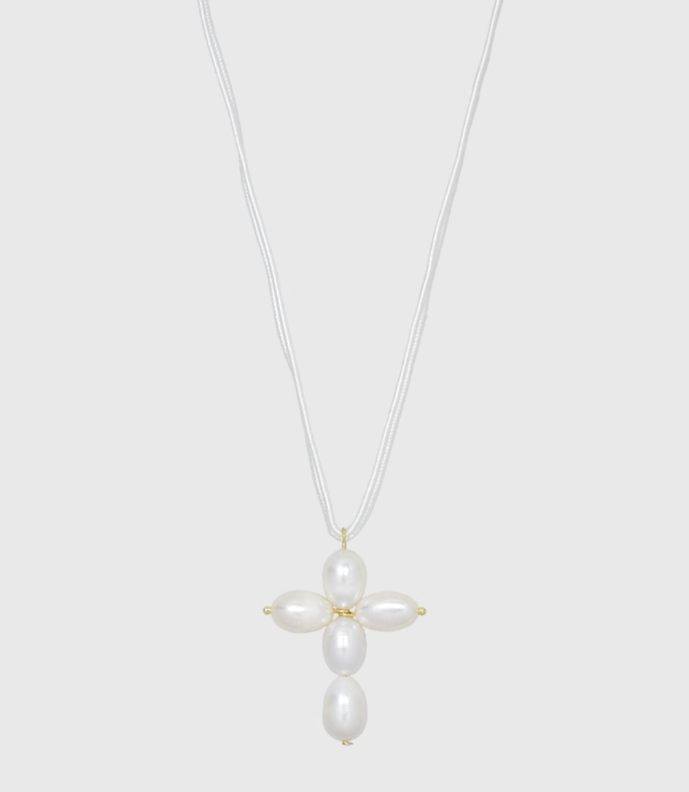 AWE Pearl Cross Pendant Necklace
