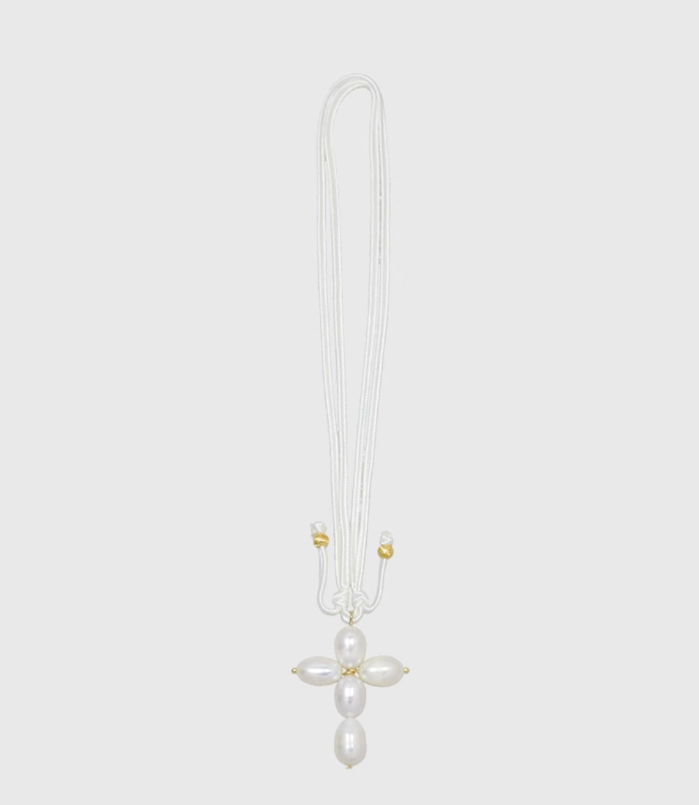 AWE Pearl Cross Pendant Necklace
