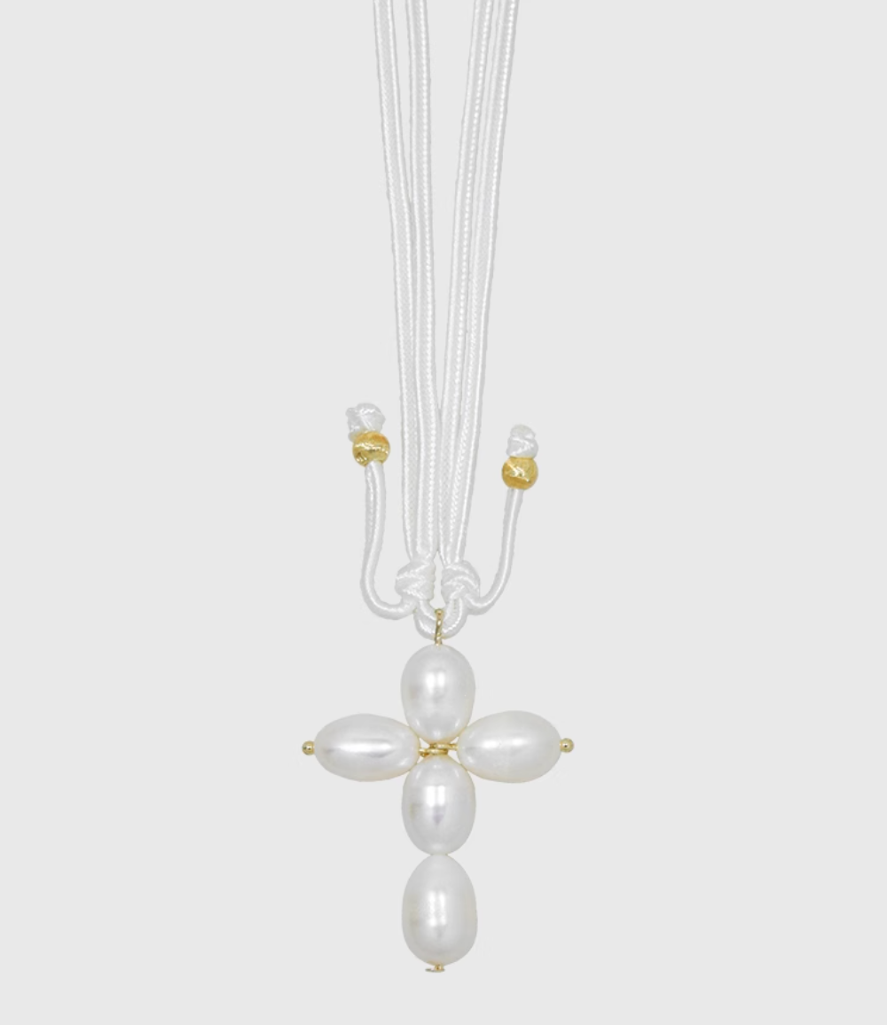 AWE Pearl Cross Pendant Necklace