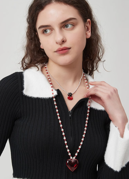 AWE Red Heart Pearl Necklace