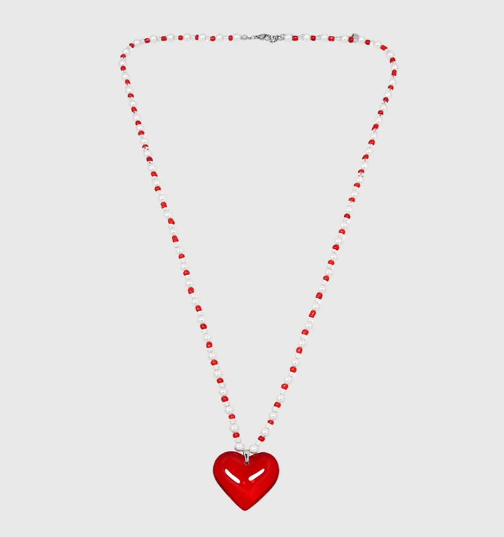 AWE Red Heart Pearl Necklace
