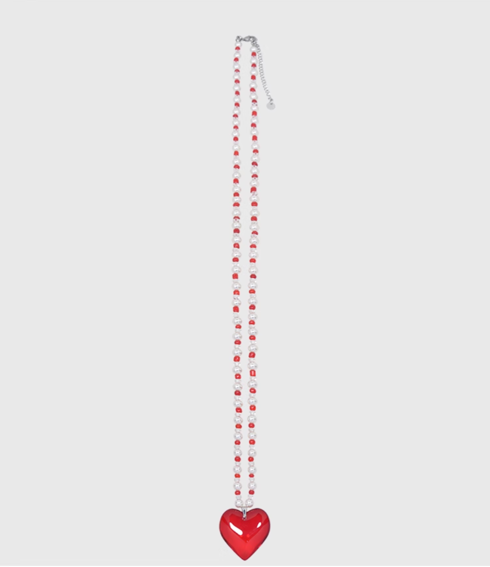 AWE Red Heart Pearl Necklace