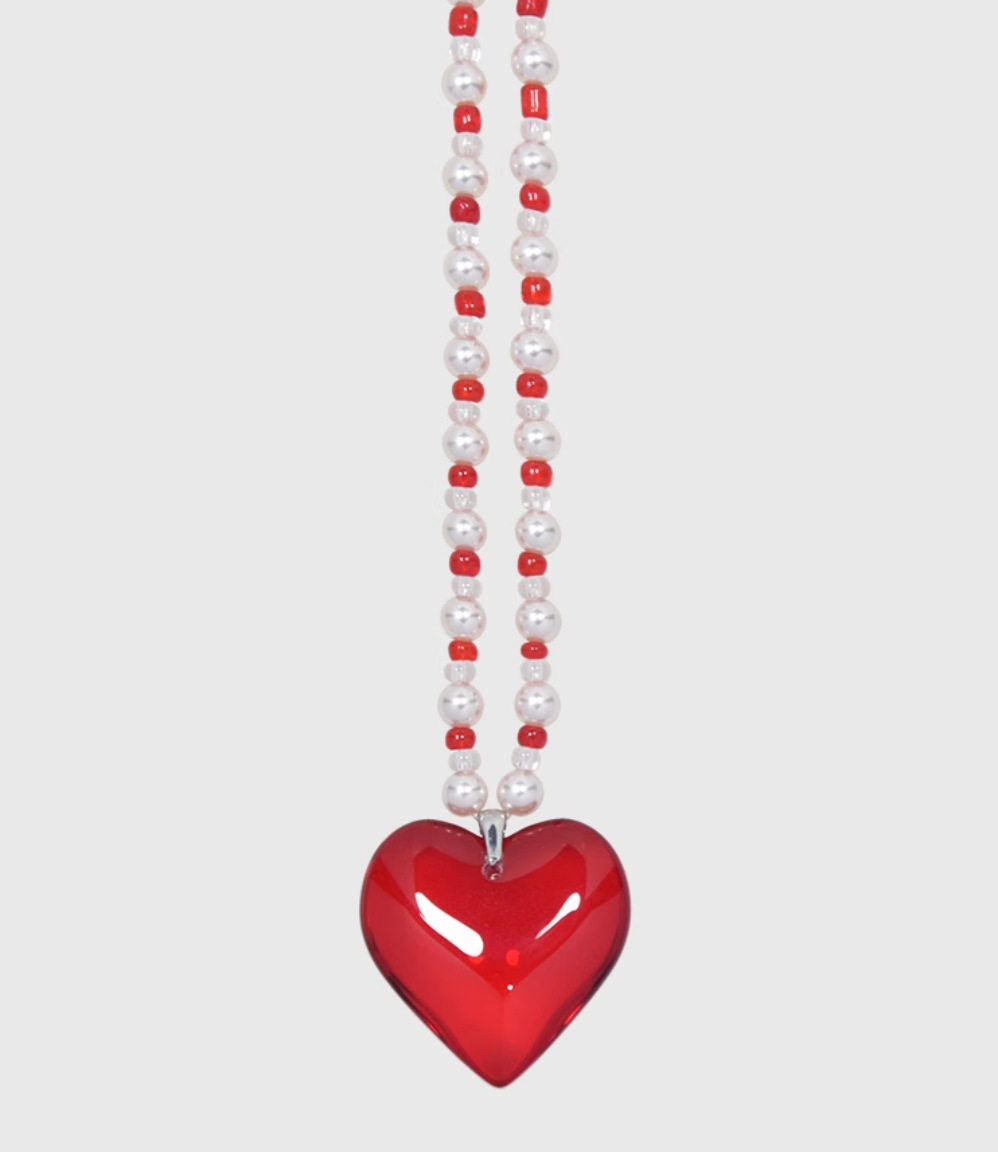 AWE Red Heart Pearl Necklace