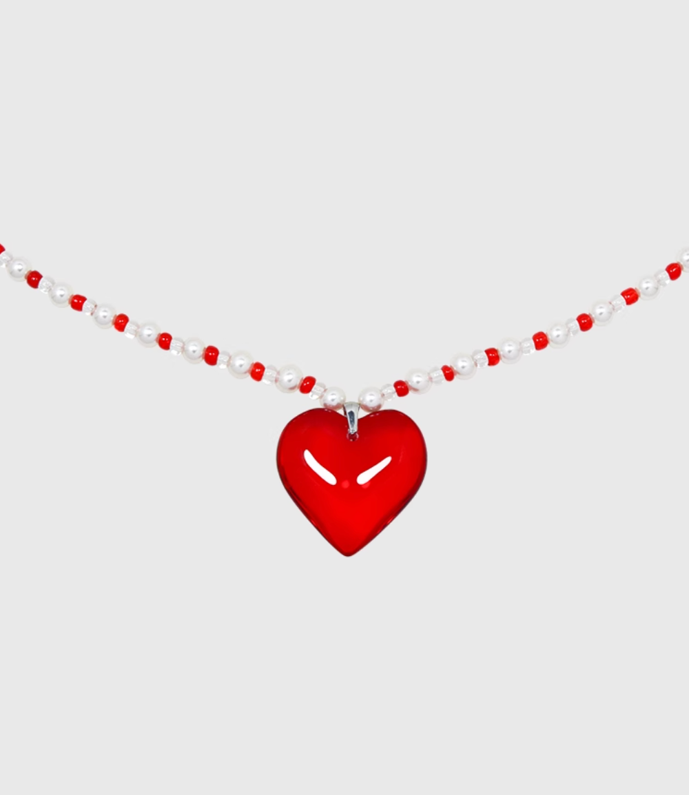 AWE Red Heart Pearl Necklace