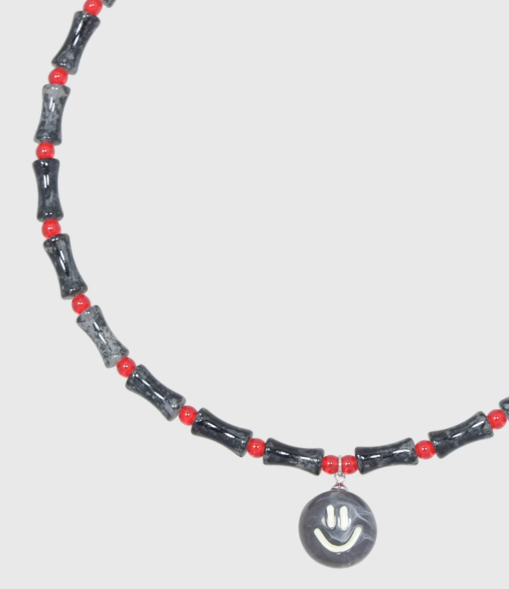 AWE Smiley Face Bamboo Beaded Necklace