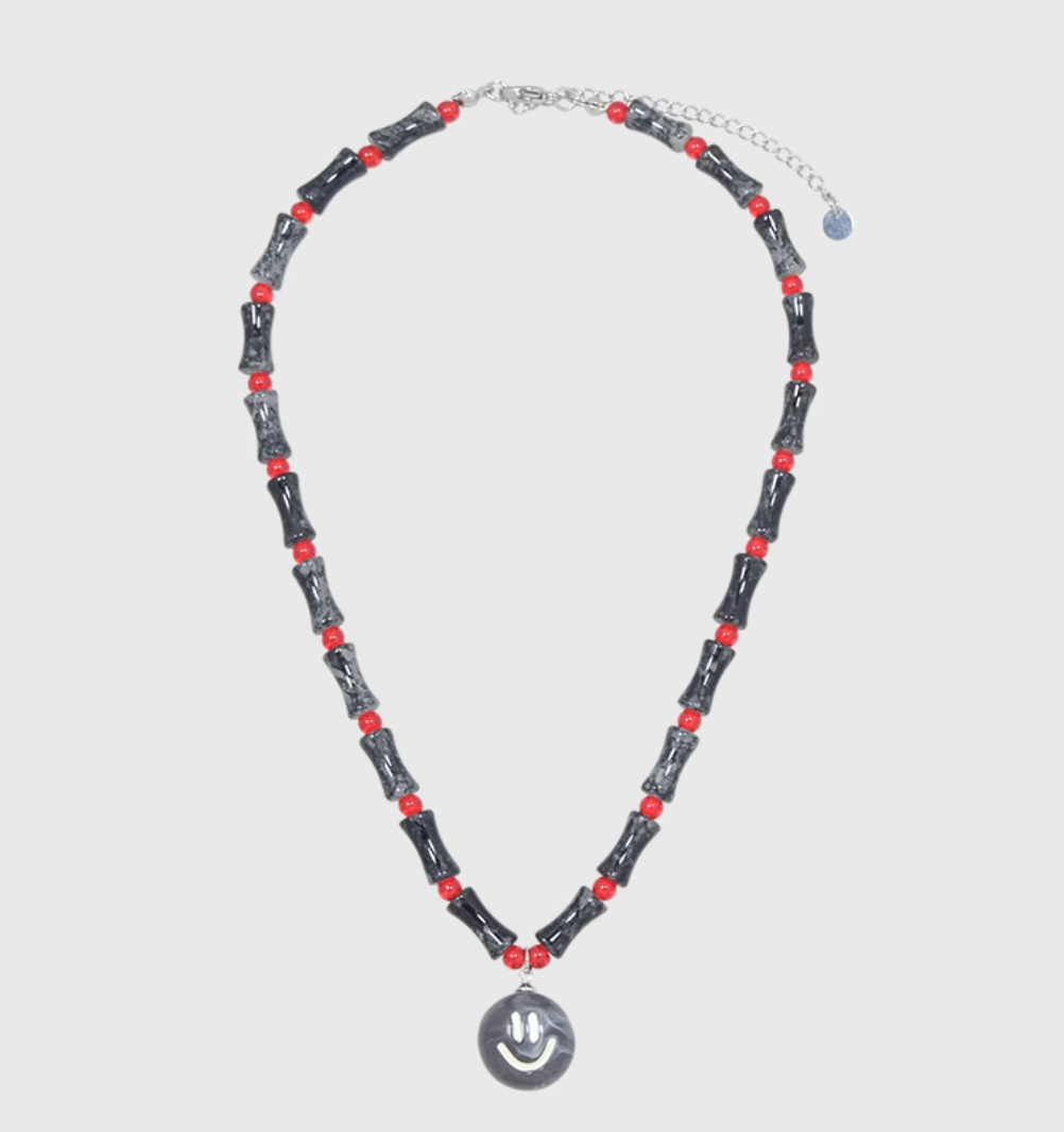 AWE Smiley Face Bamboo Beaded Necklace