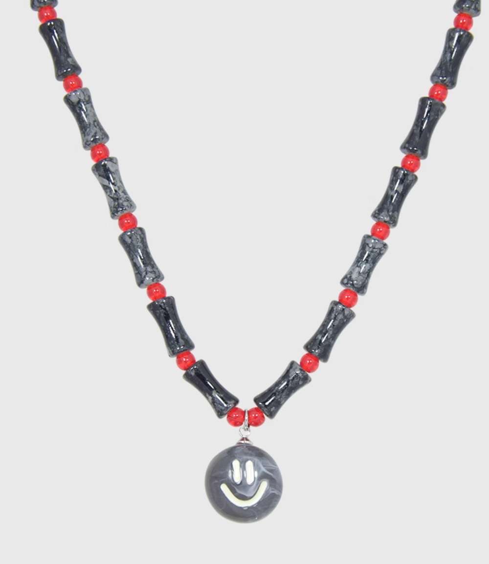 AWE Smiley Face Bamboo Beaded Necklace