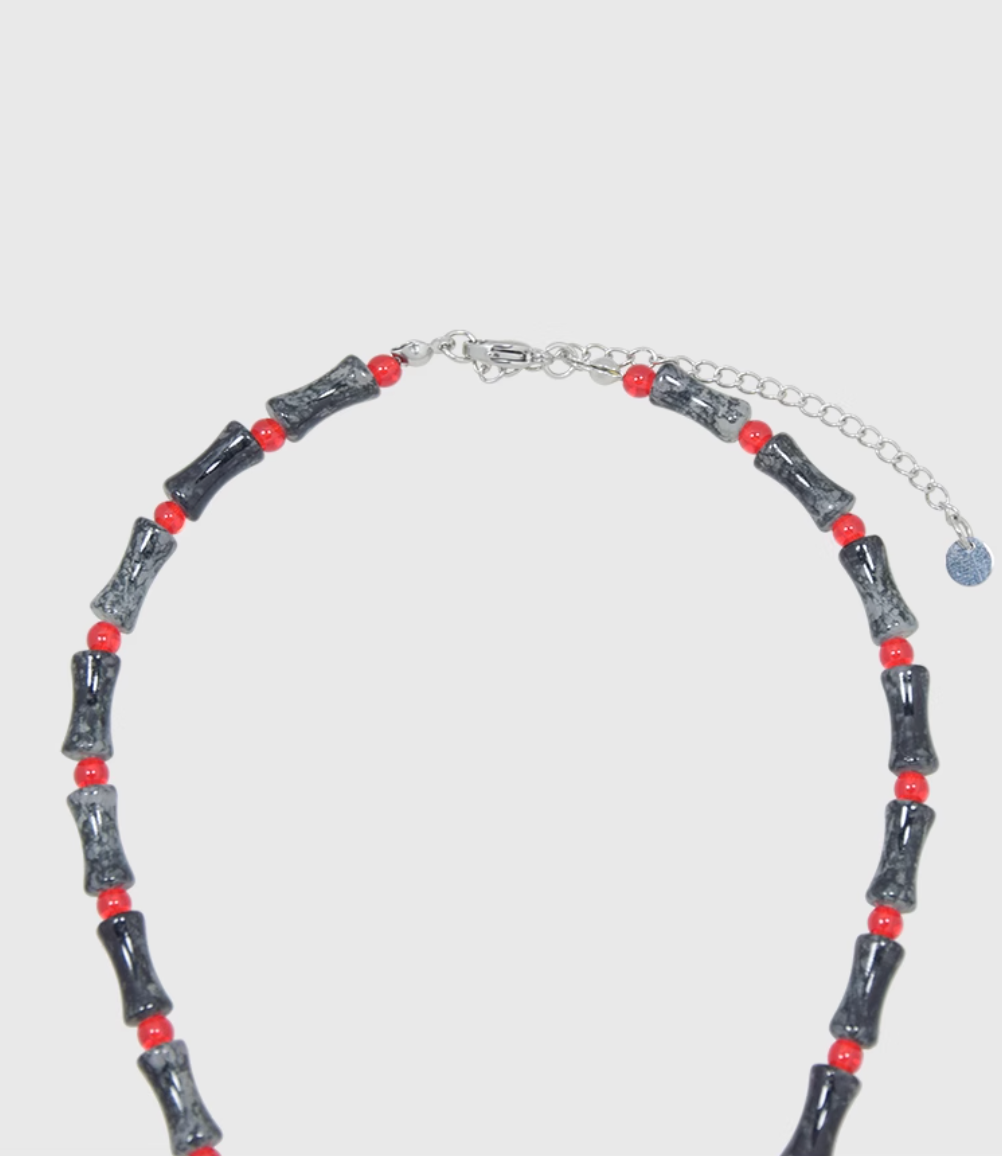 AWE Smiley Face Bamboo Beaded Necklace
