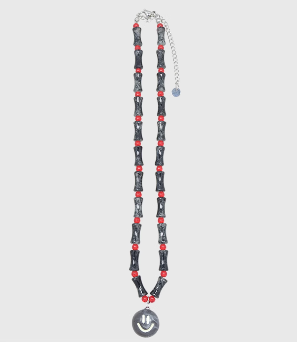 AWE Smiley Face Bamboo Beaded Necklace