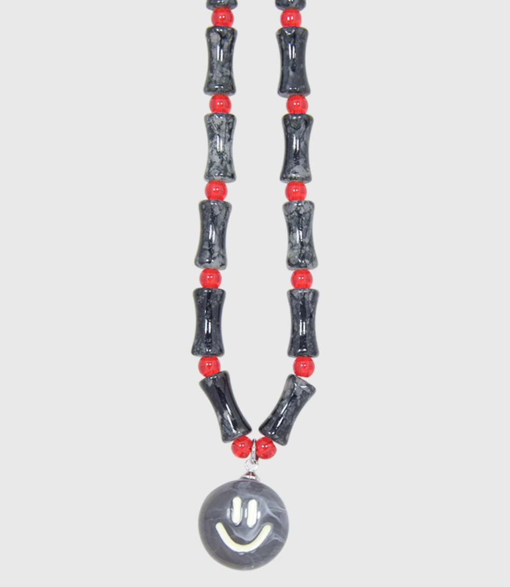 AWE Smiley Face Bamboo Beaded Necklace