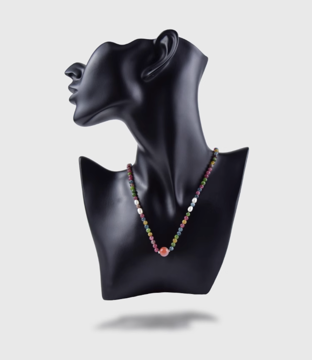 AWE Agate Tourmaline Beaded Necklace