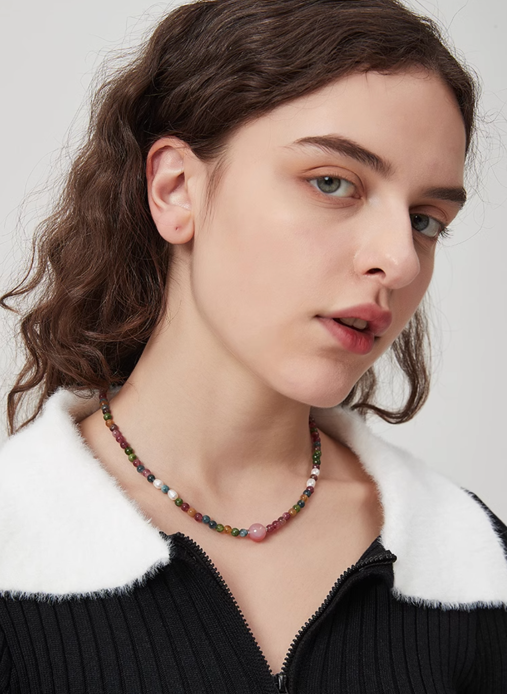 AWE Agate Tourmaline Beaded Necklace