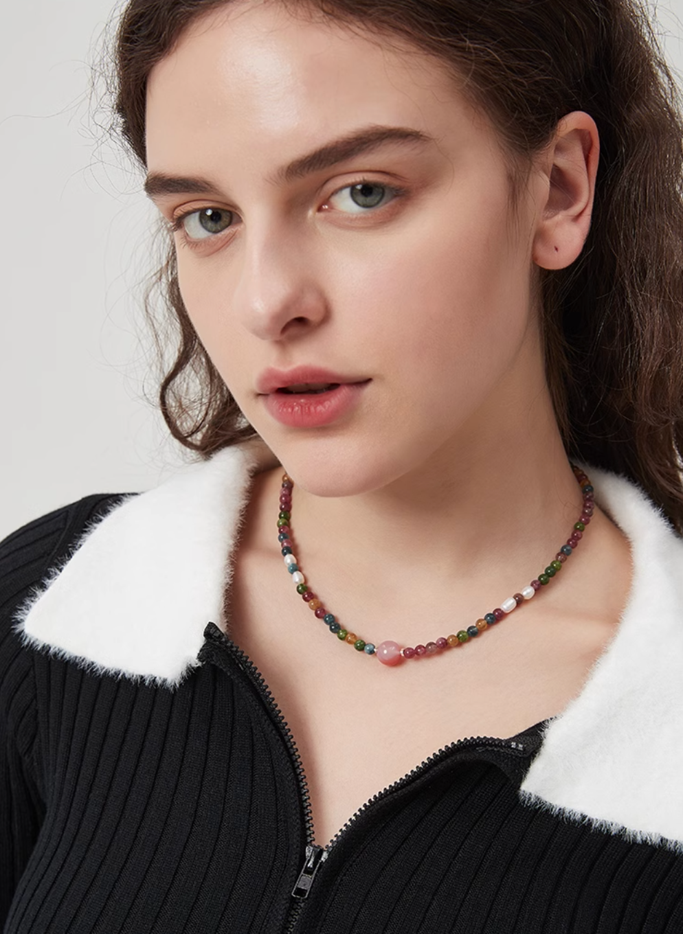 AWE Agate Tourmaline Beaded Necklace