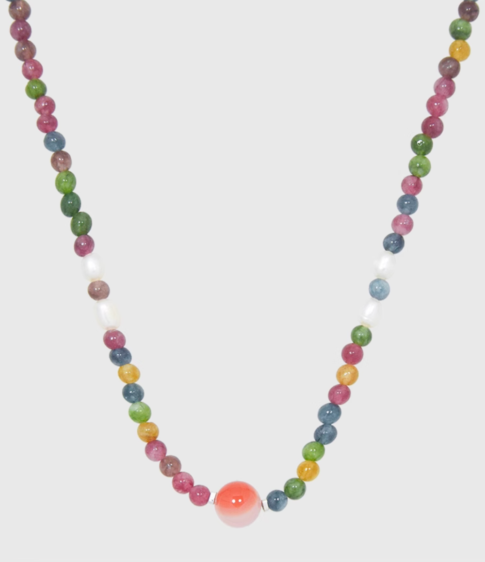 AWE Agate Tourmaline Beaded Necklace