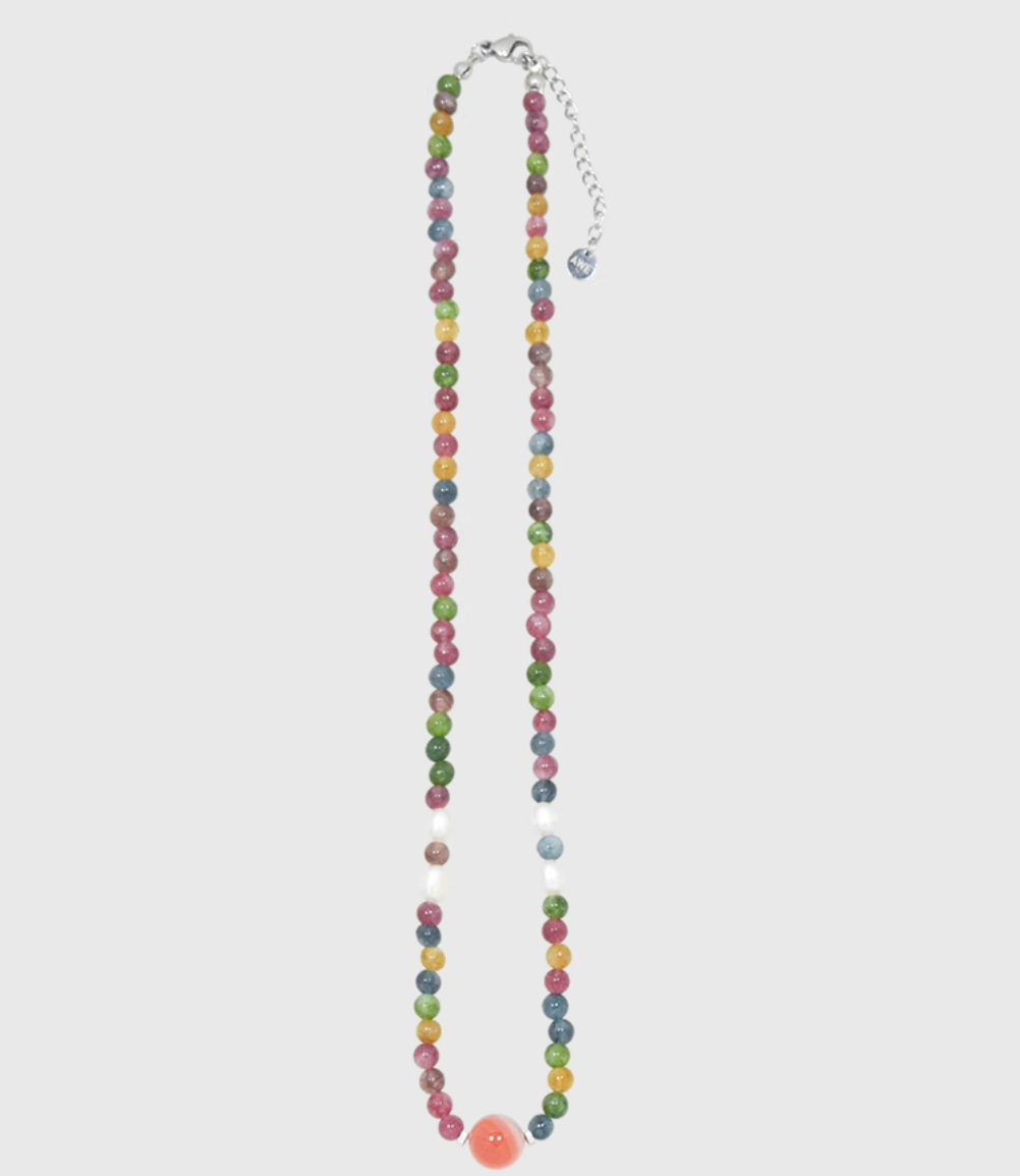 AWE Agate Tourmaline Beaded Necklace