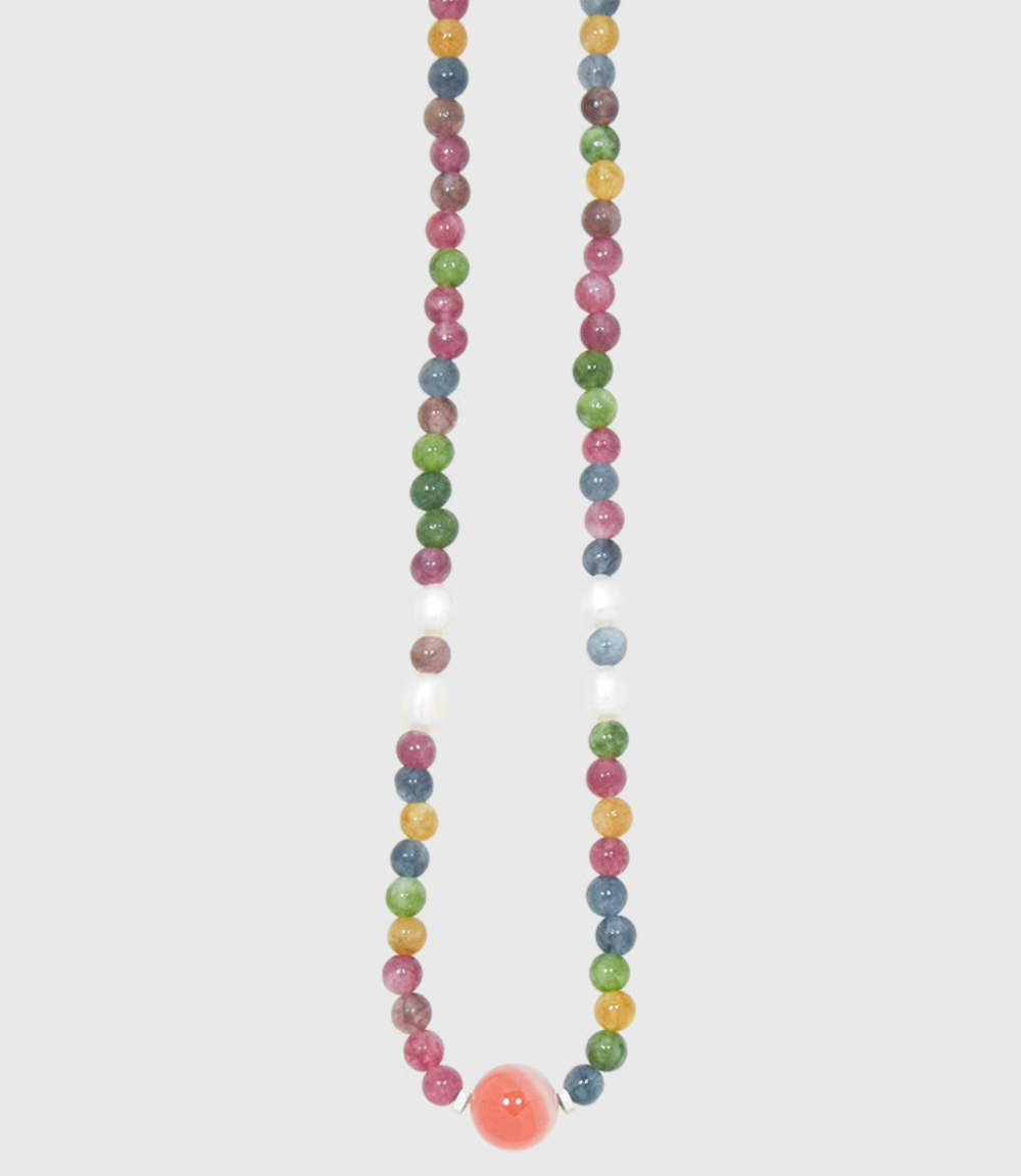 AWE Agate Tourmaline Beaded Necklace