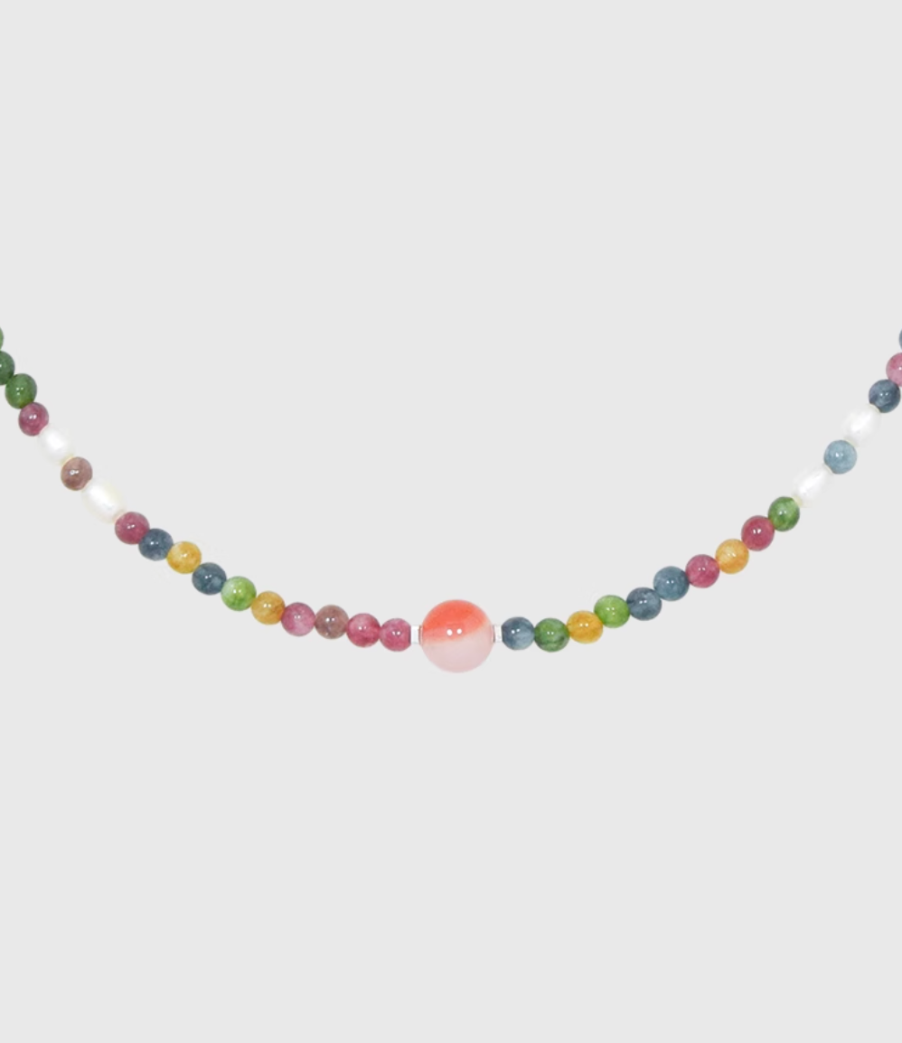 AWE Agate Tourmaline Beaded Necklace