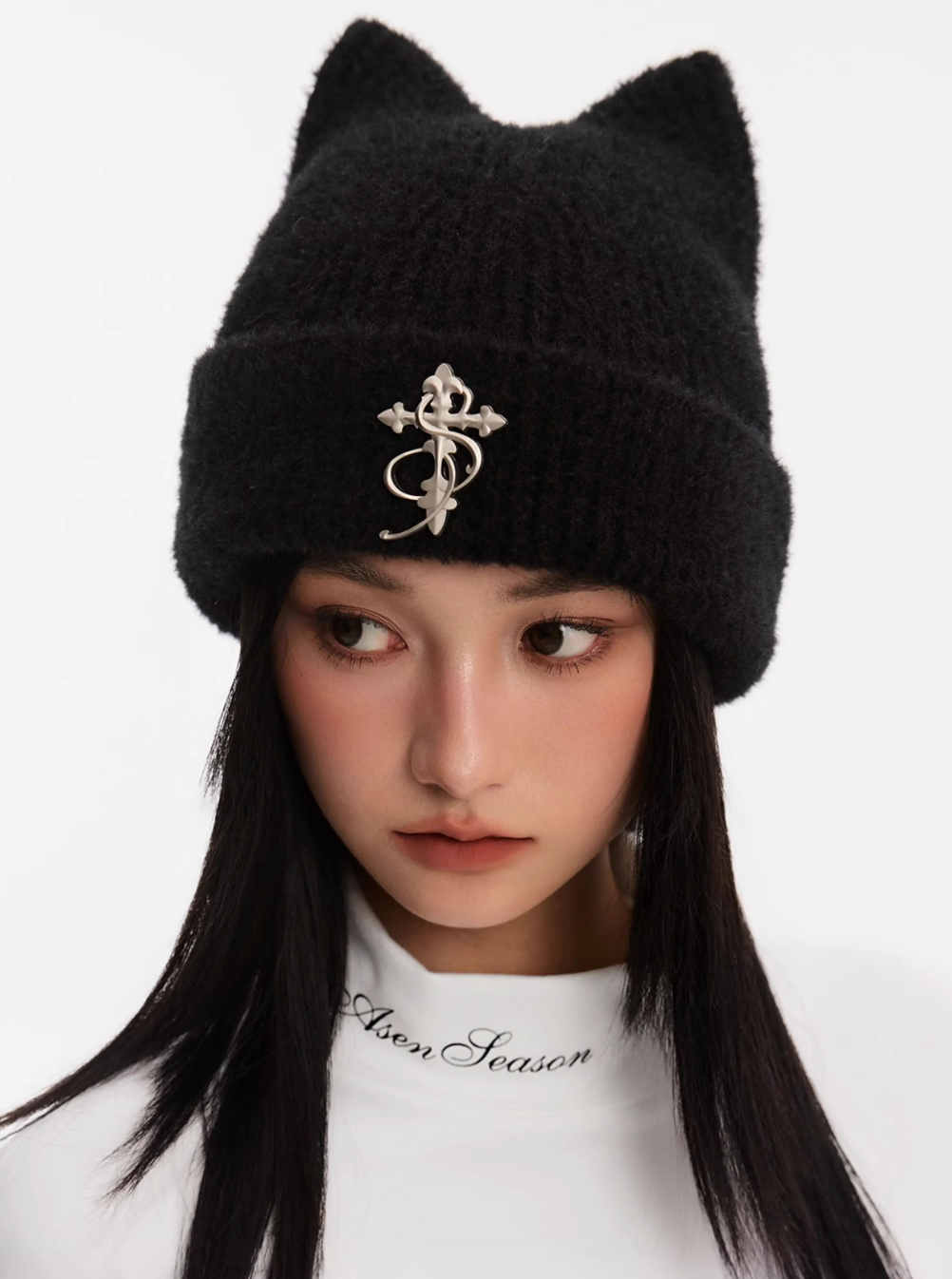 Small Town Kid Cat Ears Metal Logo Beanie