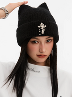 Small Town Kid Cat Ears Metal Logo Beanie