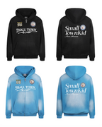 Small Town Kid Washed Badge Letter Printed Zip-Up Hoodie