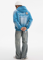 Small Town Kid Washed Badge Letter Printed Zip-Up Hoodie