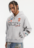 Small Town Kid Racing Badge Printed and Embroidered Zip-Up Hoodie