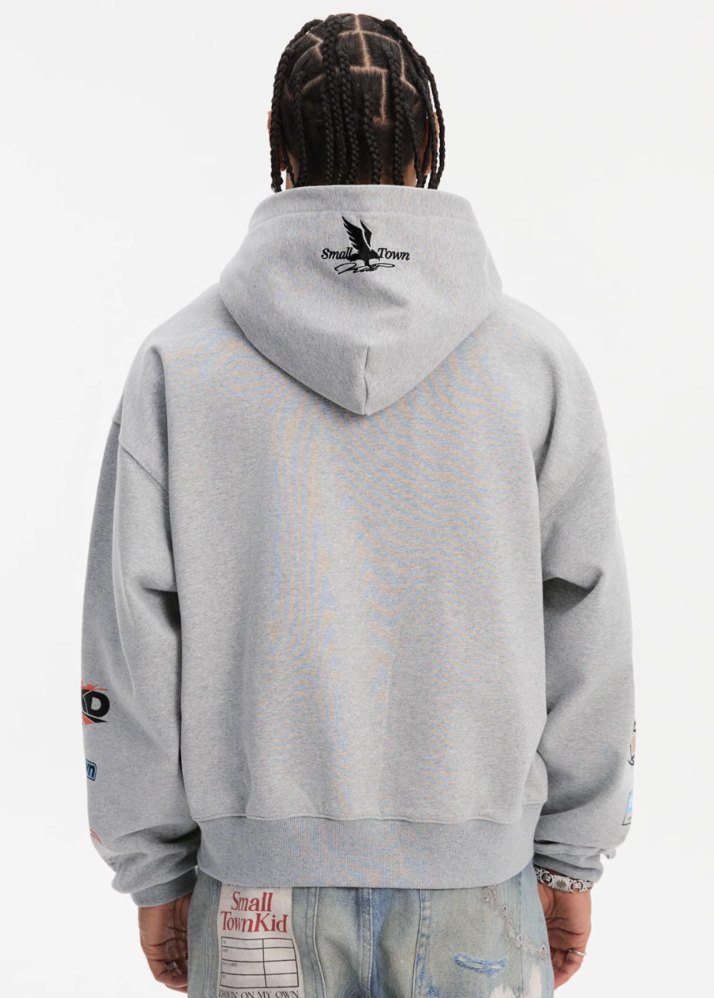 Small Town Kid Racing Badge Printed and Embroidered Zip-Up Hoodie