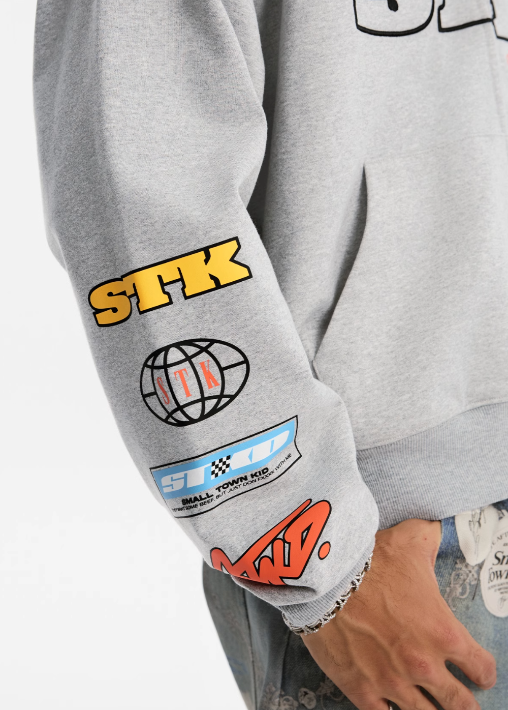Small Town Kid Racing Badge Printed and Embroidered Zip-Up Hoodie