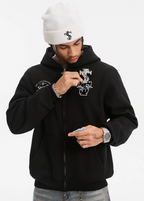 Small Town Kid Animal Textured Logo Velcro Zip-Up Hoodie