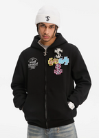 Small Town Kid Animal Textured Logo Velcro Zip-Up Hoodie