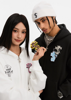 Small Town Kid Animal Textured Logo Velcro Zip-Up Hoodie