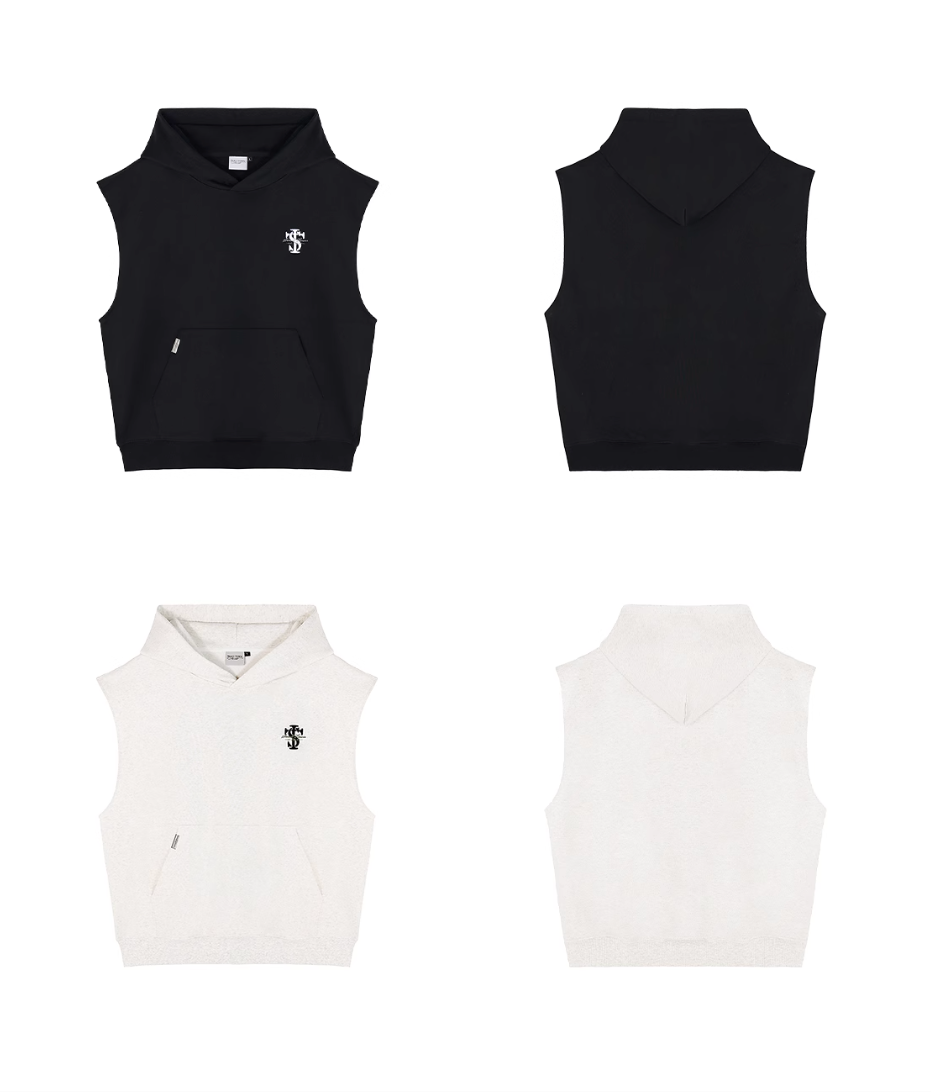 Small Town Kid Basic Embroidered Logo Sleeveless Hoodie