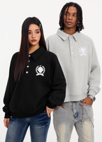 Small Town Kid Badge Embroidered Polo Sweatshirt