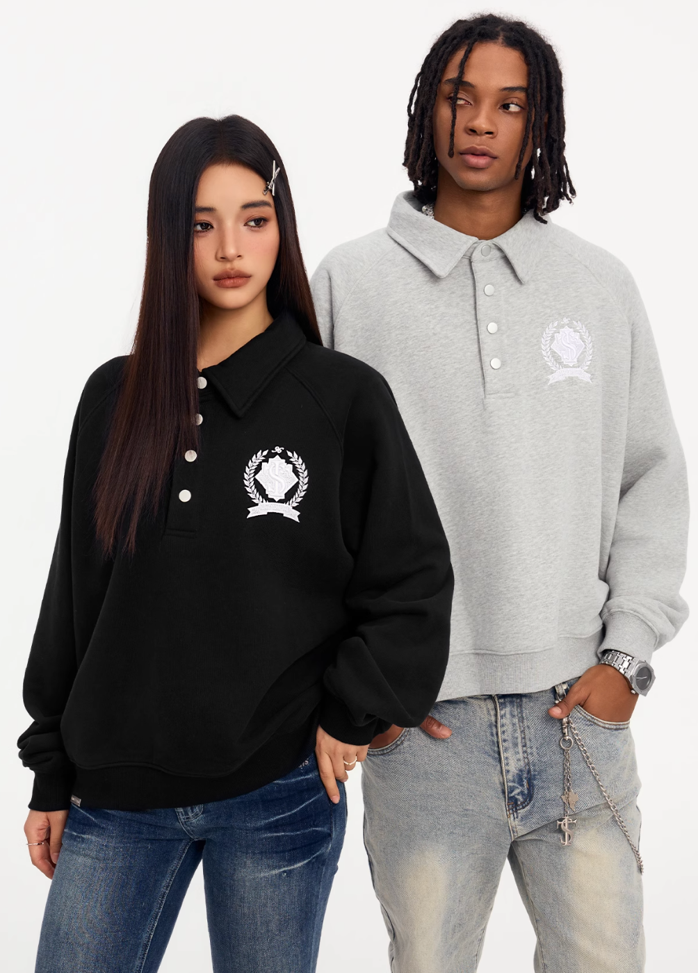 Small Town Kid Badge Embroidered Polo Sweatshirt
