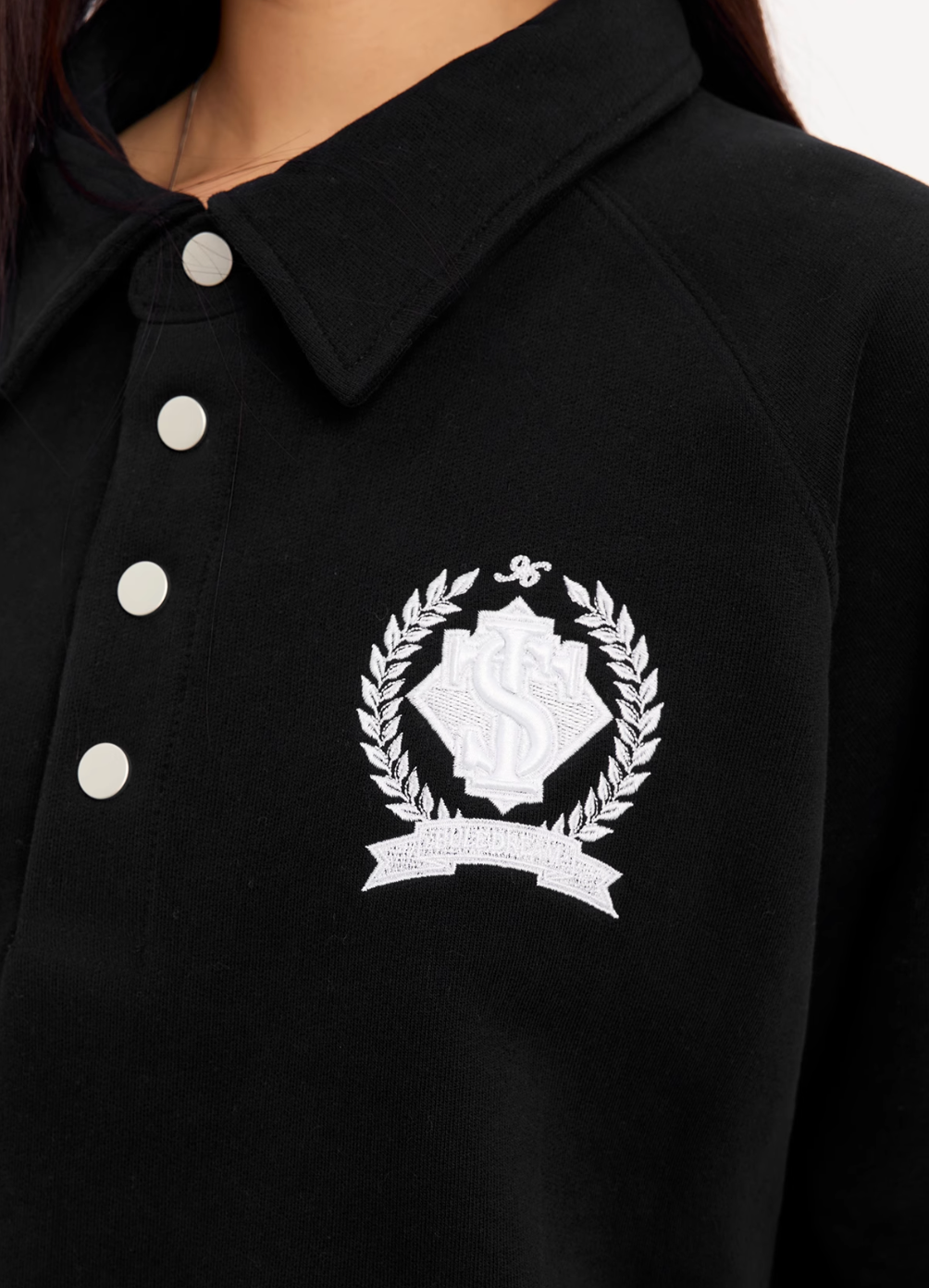 Small Town Kid Badge Embroidered Polo Sweatshirt