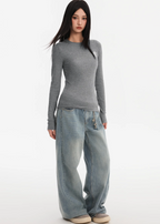 Small Town Kid Basic Slim Fit Thermal Knit Sweater