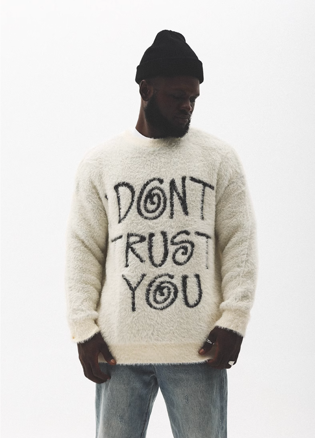UNTILWERICH "I DON'T TRUST YOU" Fuzzy Knit Sweater