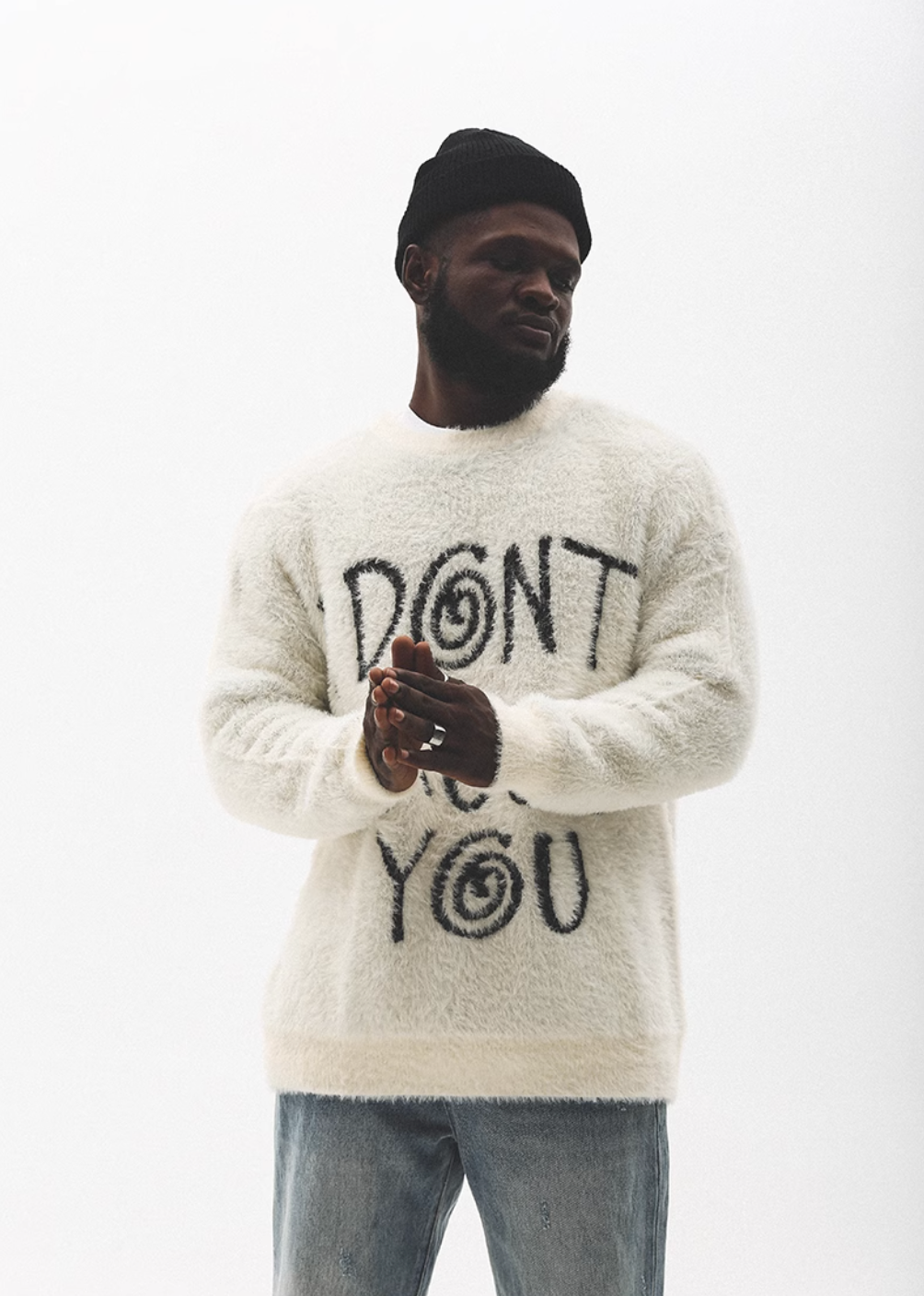 UNTILWERICH "I DON'T TRUST YOU" Fuzzy Knit Sweater