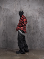 UNDERWATER Scarlet Plaid Deconstructed Destroyed Shirt Jacket