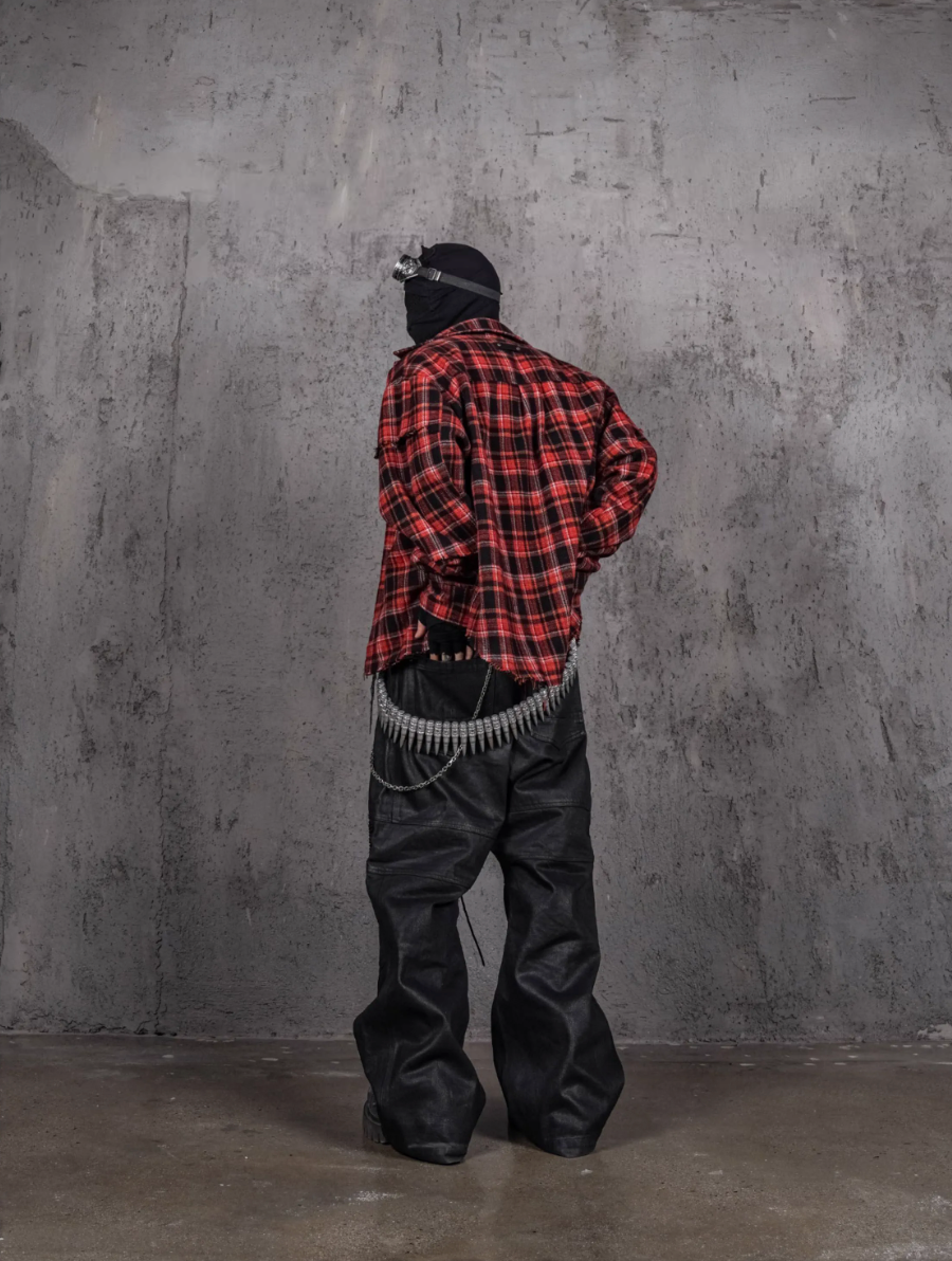 UNDERWATER Scarlet Plaid Deconstructed Destroyed Shirt Jacket