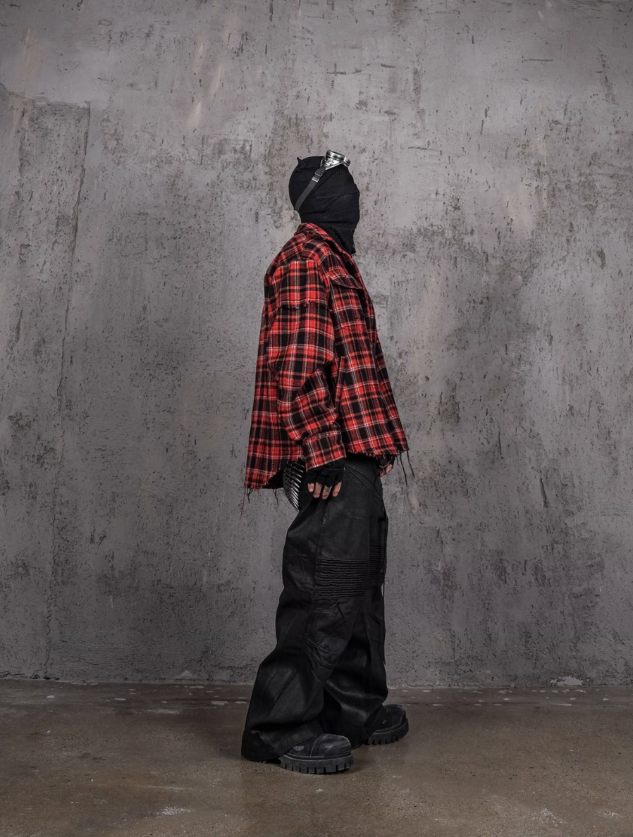 UNDERWATER Scarlet Plaid Deconstructed Destroyed Shirt Jacket