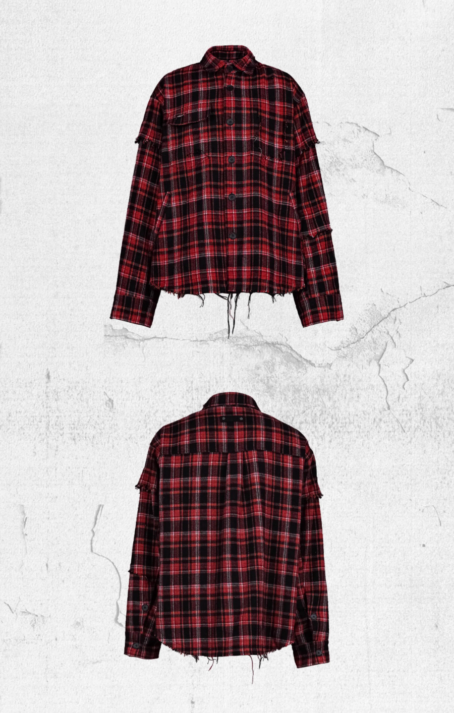 UNDERWATER Scarlet Plaid Deconstructed Destroyed Shirt Jacket