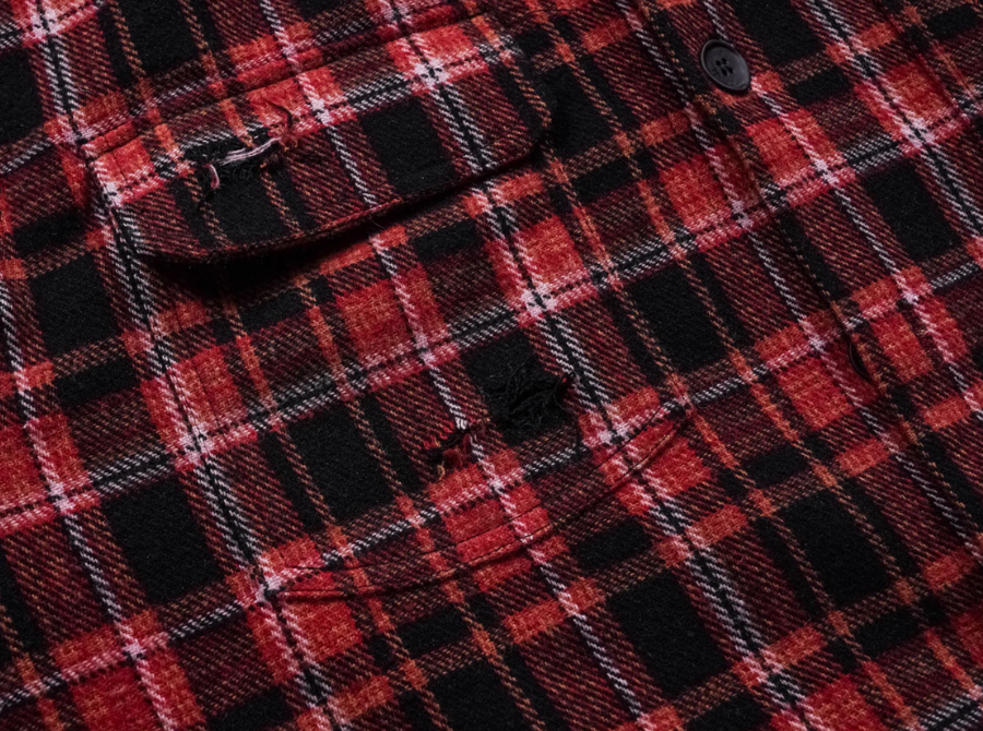 UNDERWATER Scarlet Plaid Deconstructed Destroyed Shirt Jacket