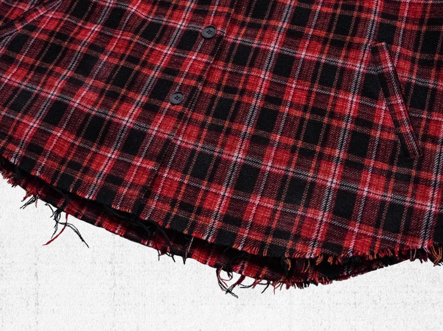 UNDERWATER Scarlet Plaid Deconstructed Destroyed Shirt Jacket